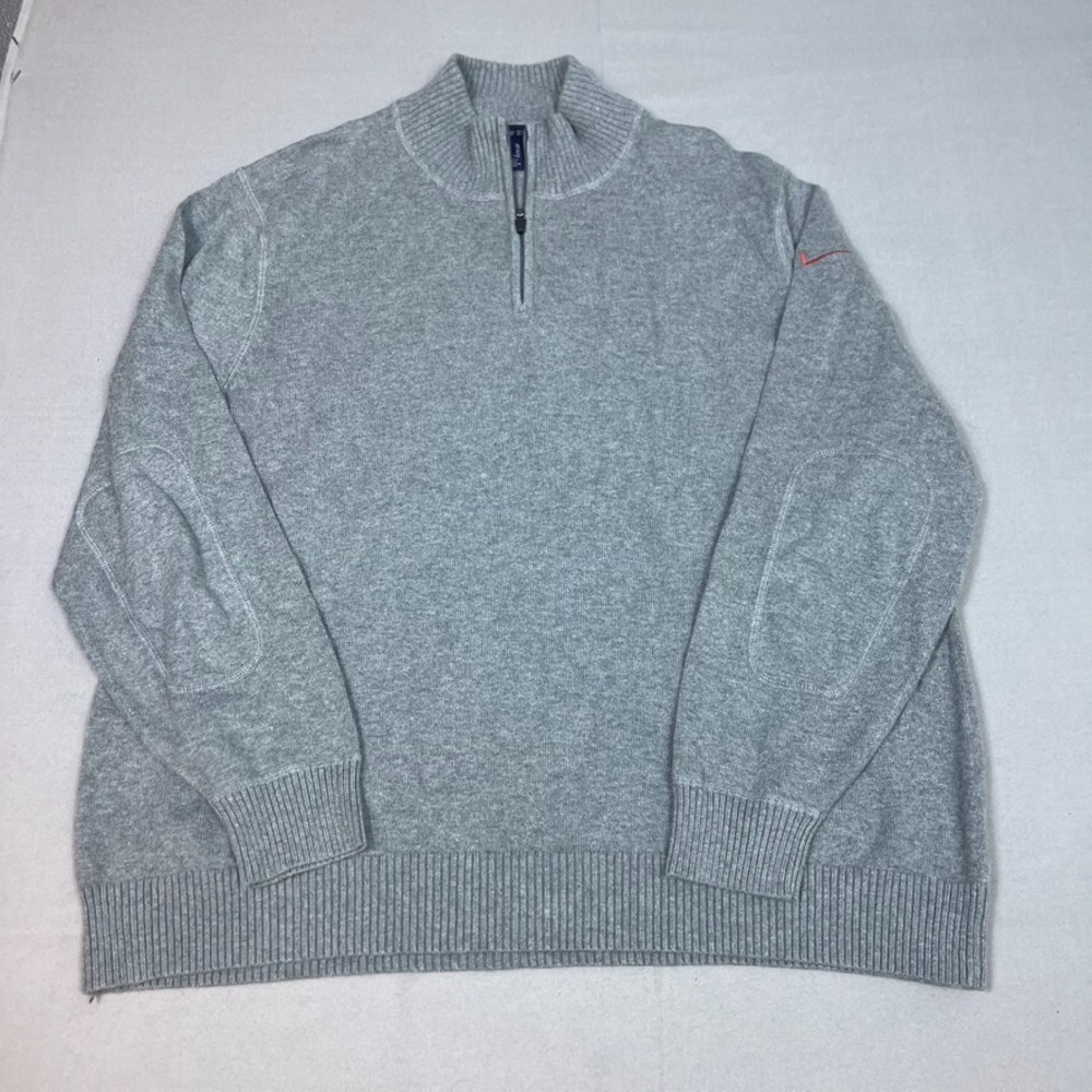 LANDS END Sweater XL 1/4 Zip Mens Gray Elbow Pads Outdoors Sweatshirt